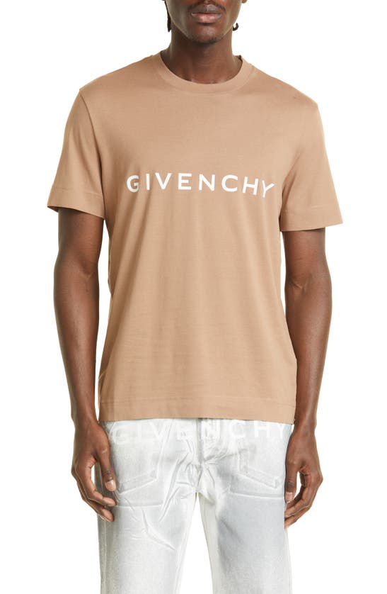 Givenchy Slim Fit Cotton Logo Tee In Beige/ Camel
