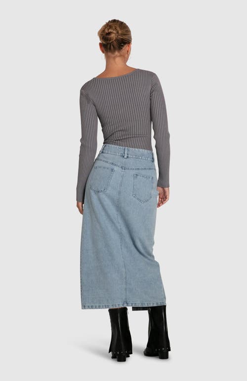 Shop Belle & Bloom Can't Forget You Denim Midi Skirt In Stonewash