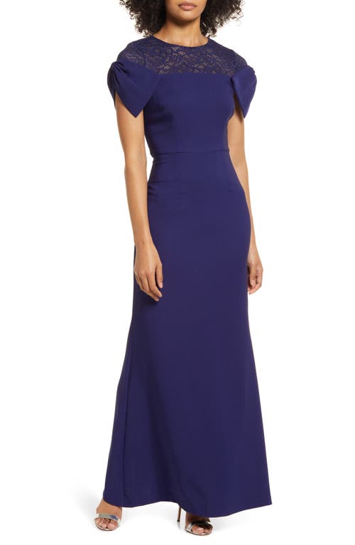 JS Collections Annalise Bow Mermaid Gown in Oxford Blue