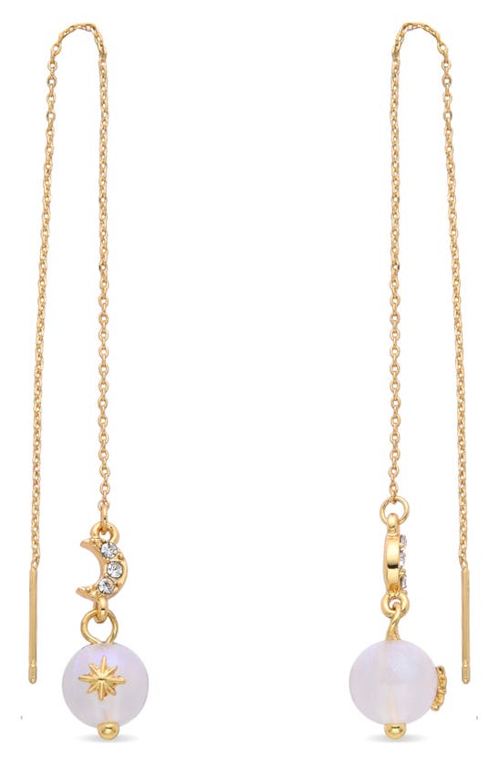 Eye Candy Los Angeles Celestial Moon Cz & Glass Pearl Drop Threader Earrings In Gold