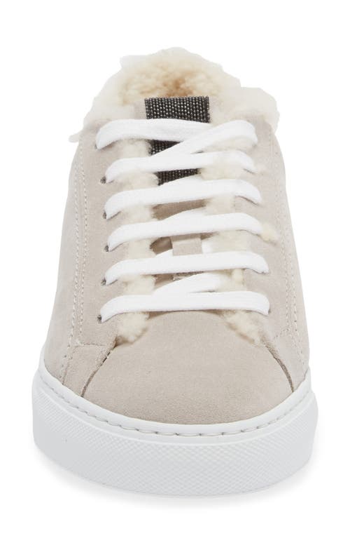 Shop Brunello Cucinelli Monili Detail Genuine Shearling Lined Suede Sneaker In C9593 Quarzo