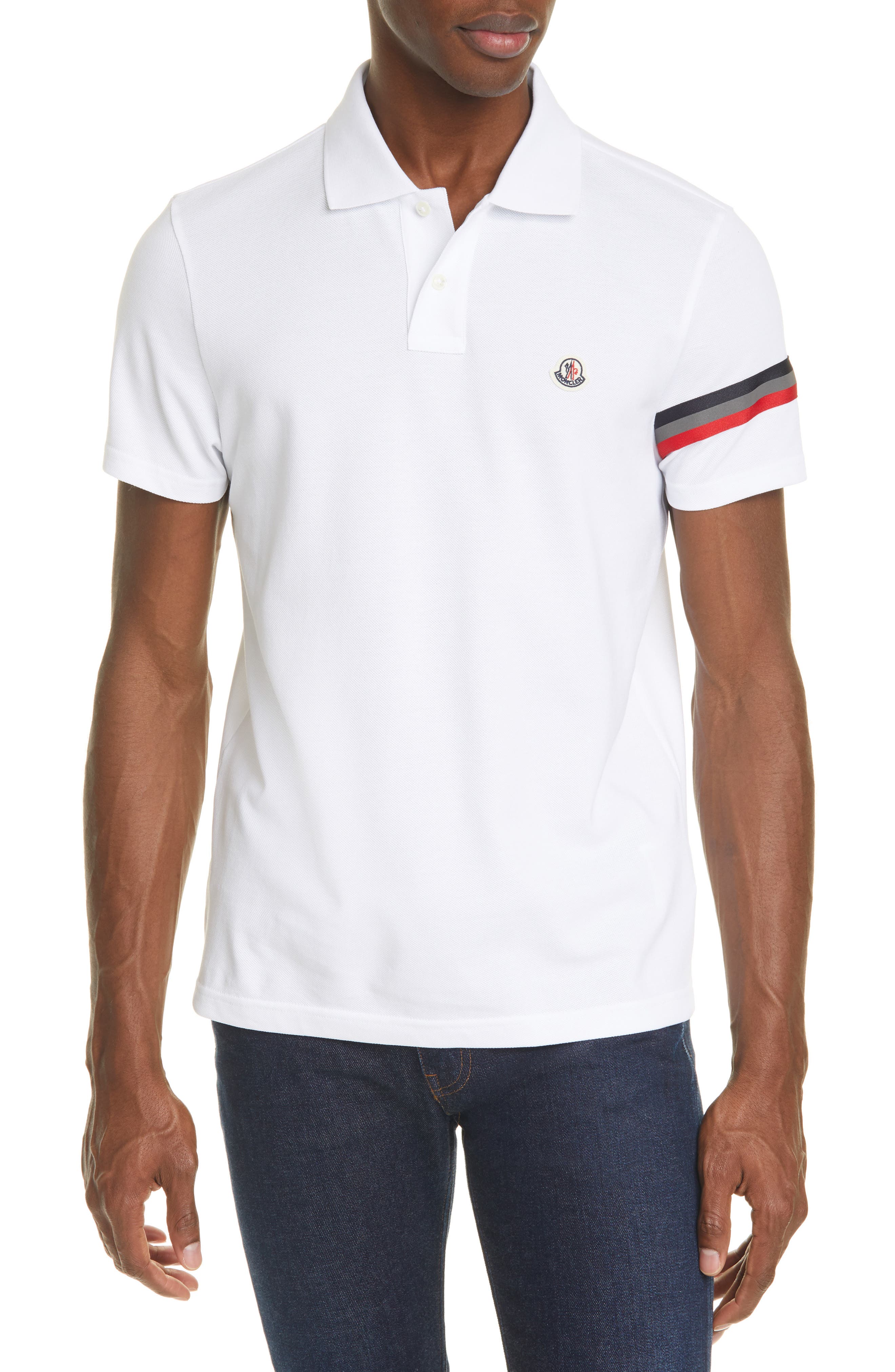 Moncler White Short Sleeve Piqué Polo 