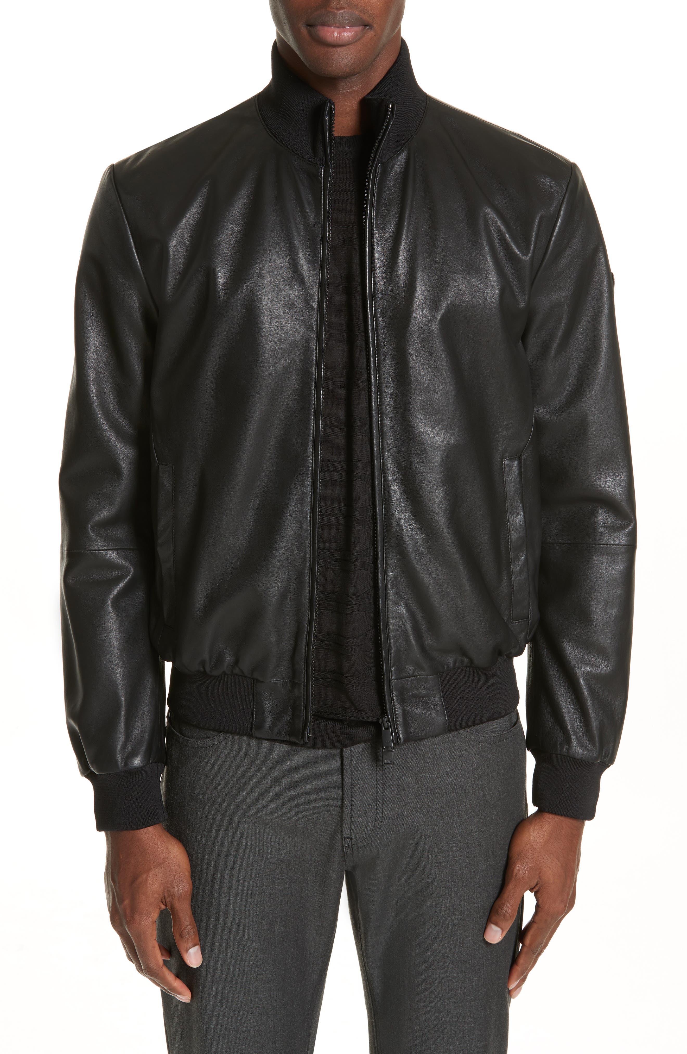 armani leather bomber jacket