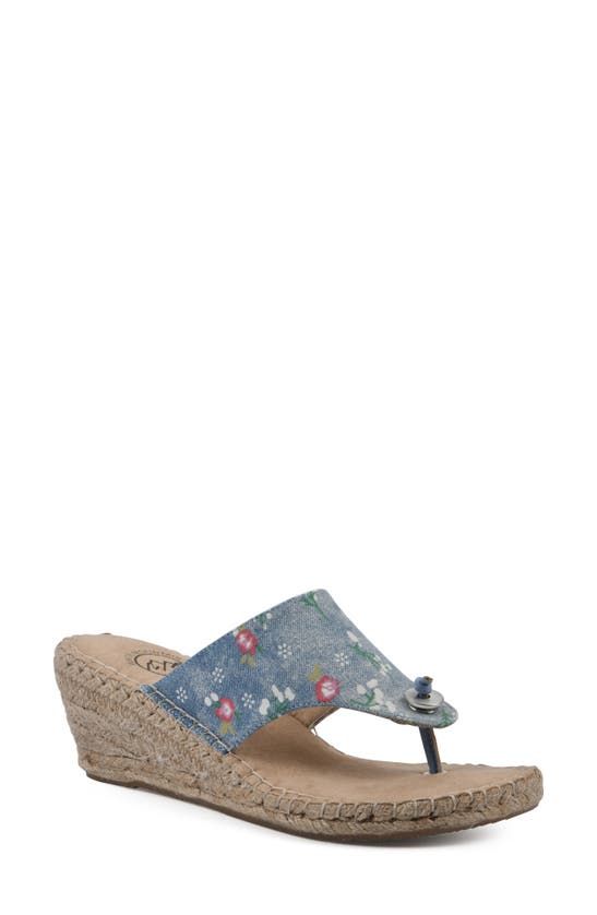 White Mountain Footwear Beachball Espadrille Wedge Sandal In Floral Denim/ Fabric