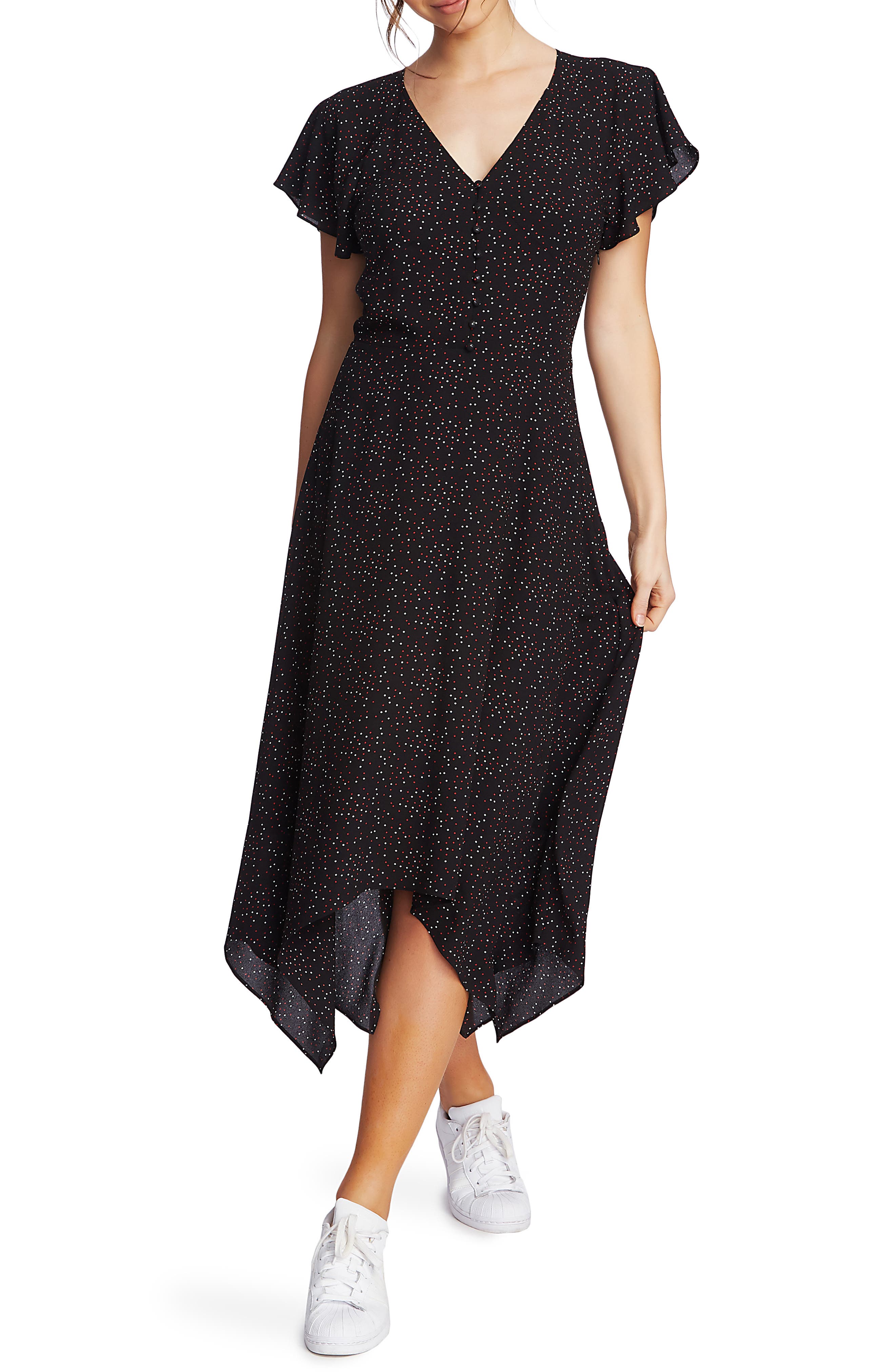 1.state Dot Print Midi Dress, Black