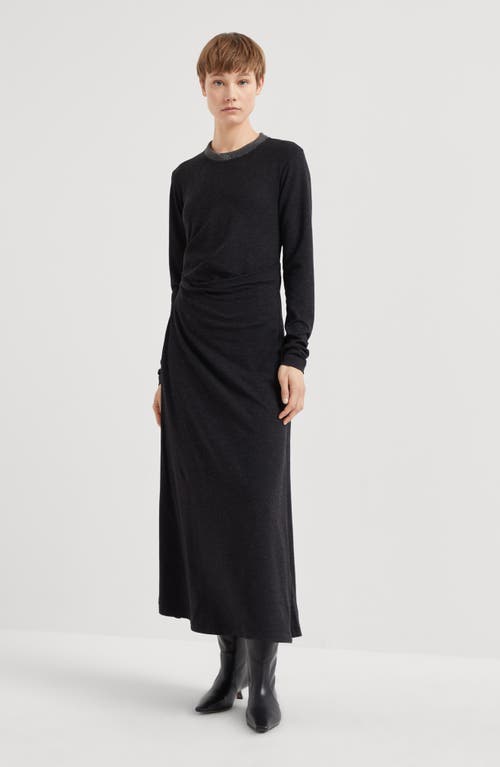 Shop Brunello Cucinelli Virgin Wool Jersey Dress In Charcoal