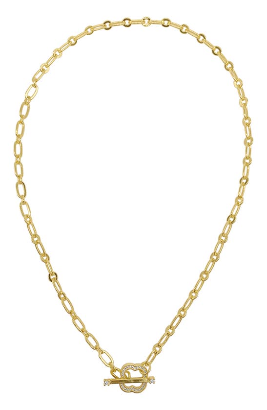 Adornia Crystal Clover Paperclip Chain Necklace In Yellow