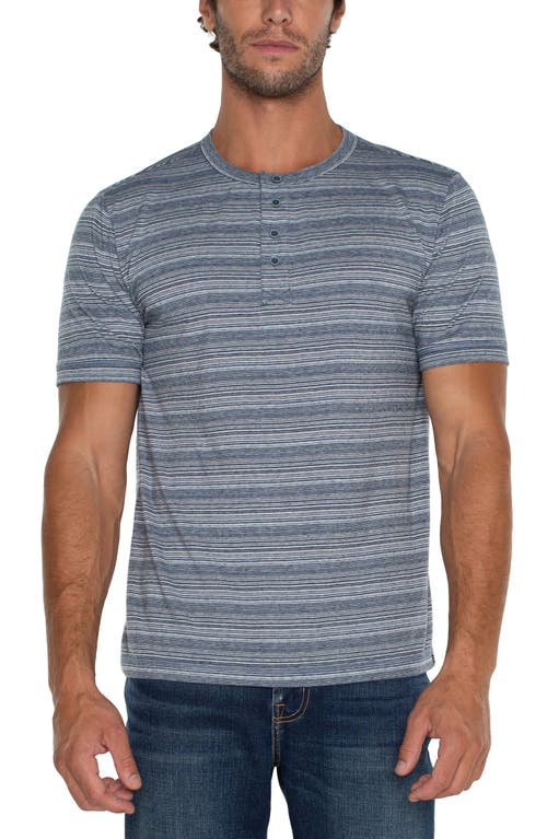 Liverpool Los Angeles Stripe Short Sleeve Henley White Blue Multi at Nordstrom,