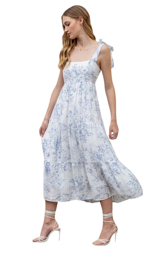 BLU PEPPER BLU PEPPER FRUIT BLOSSOM TIE STRAP TIERED MIDI SUNDRESS 