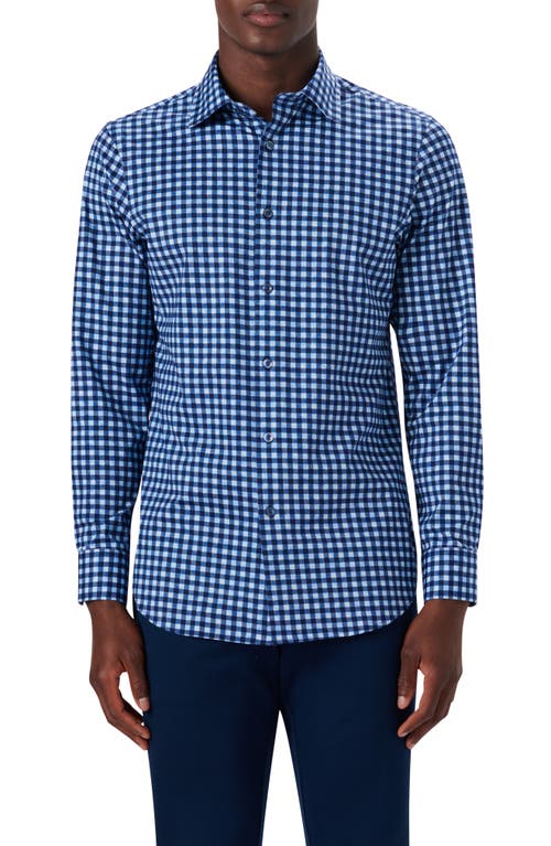 Bugatchi OoohCotton Shepherd Check Button-Up Shirt Classic Blue at Nordstrom,