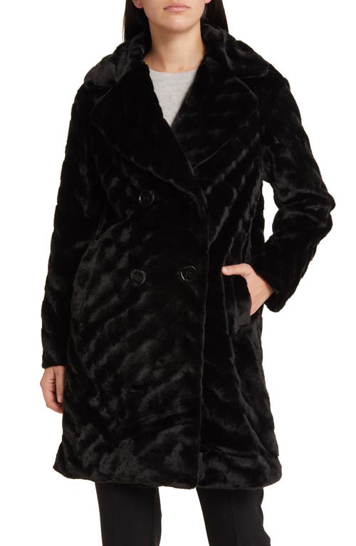Via Spiga Double Breasted Faux Fur Coat Black at Nordstrom,