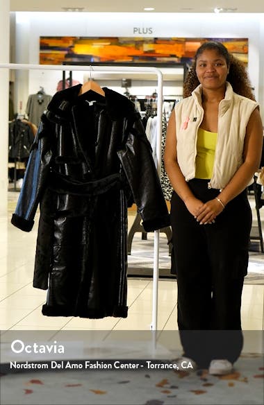 Topshop Faux Fur Trim Faux Leather Aviator Coat