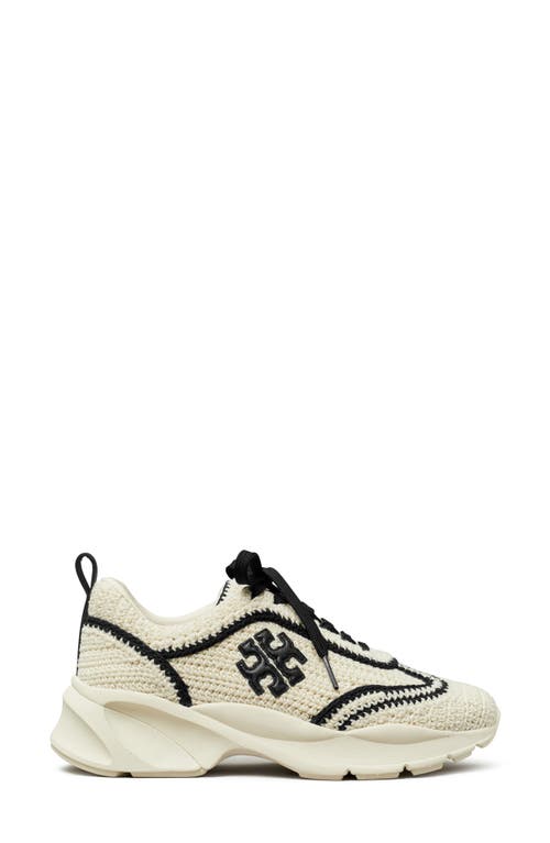 Shop Tory Burch Good Luck Crochet Sneaker In New Ivory/perfect Black