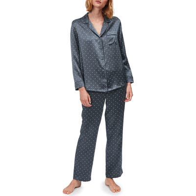 The White Company Spot Print Silk Pajamas, Grey