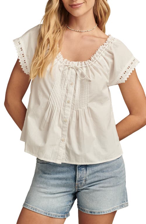 Shop Lucky Brand Eyelet Trim Pintuck Button-up Top In Bright White