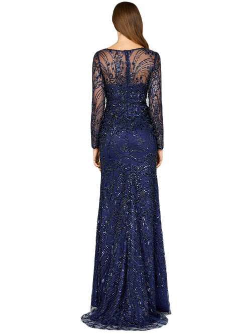 Shop Lara New York Long Sleeve Lace Gown In Navy