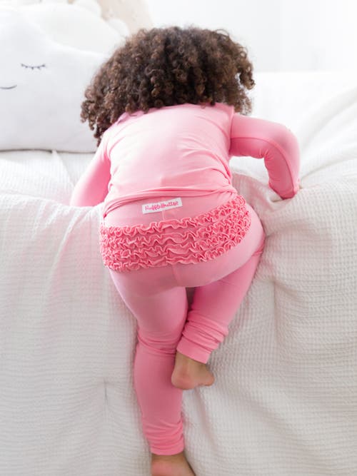 Rufflebutts Modal Blend Toddler Girls Ruffle Long Sleeve Pajama Set In Bubblegum Pink