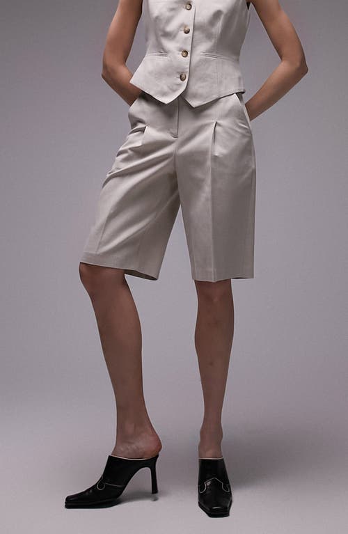 Pleat Front Cotton Shorts in Cream