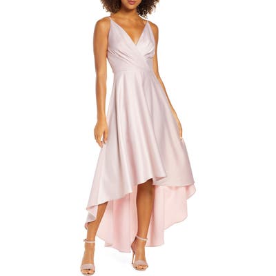 Chi Chi London Lucia Surplice High/low Satin Gown, Pink