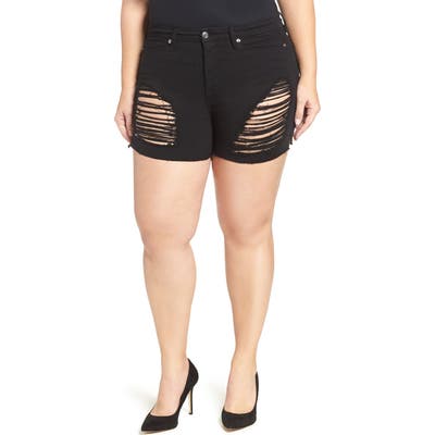 Plus Size Good American Destroyed Cutoff Denim Shorts, Black