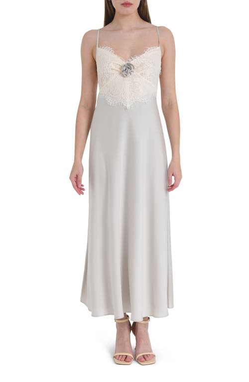 WAYF Kyra Lace & Satin Slipdress Pewter at Nordstrom,