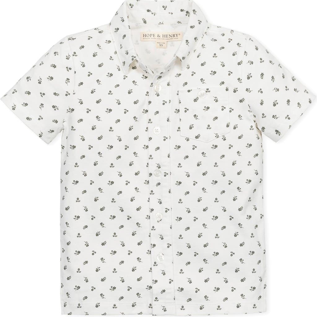 Hope & Henry Boys' Organic Short Sleeve Jersey Button Down Shirt, Infant In Provence Ditsy Floral