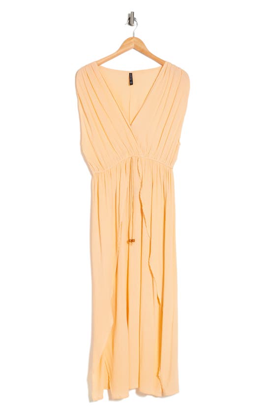 Shop Boho Me V-neck Front Tie Cover-up Maxi Dress In Peach