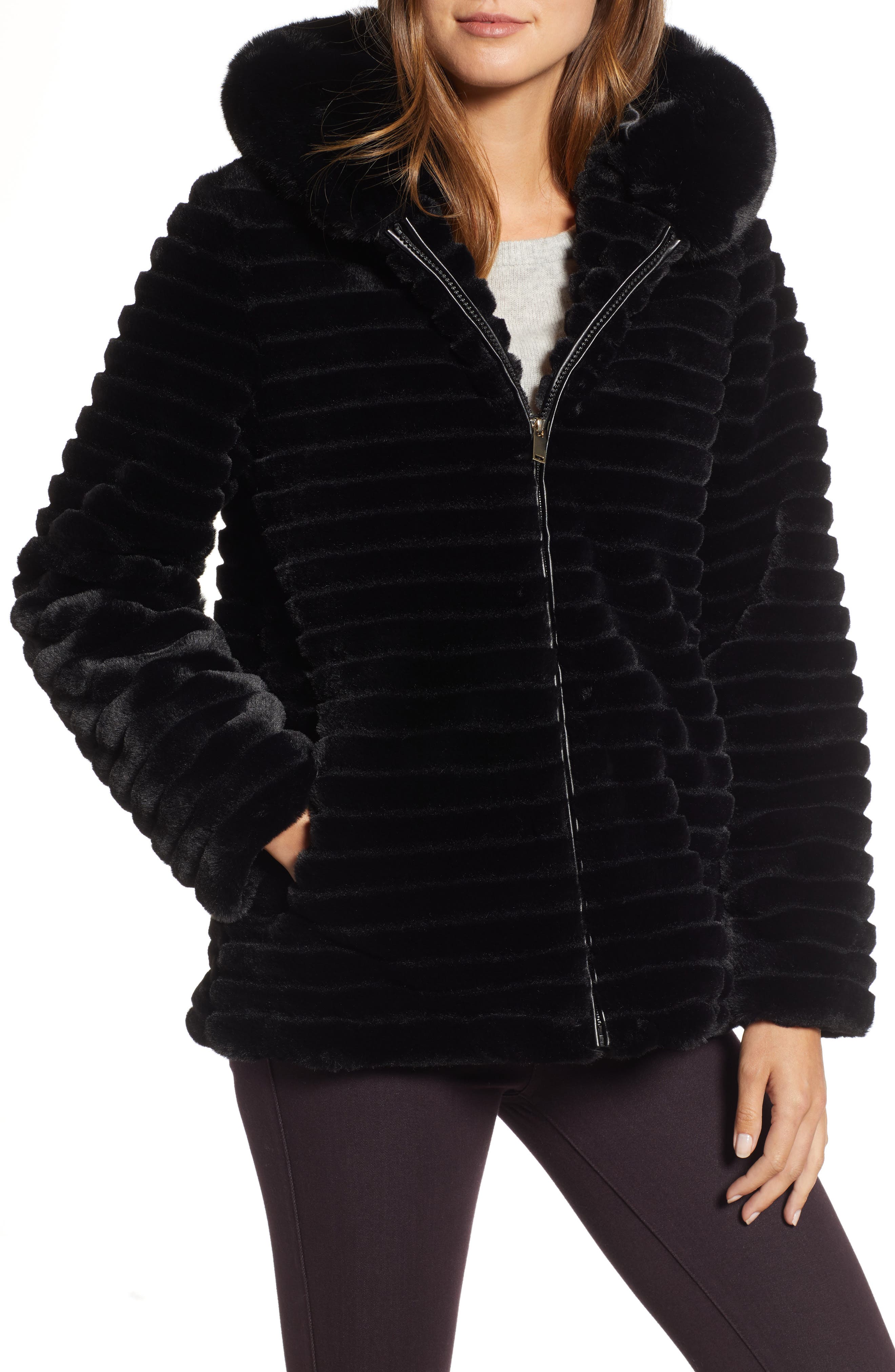 gallery faux fur hooded jacket