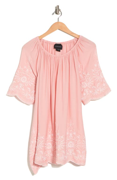 Shop Forgotten Grace Embroidered Trim Peasant Tunic Top In Dark Pink/white