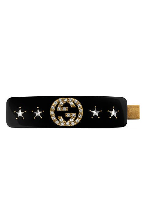 Logo Crystal Embellished Hair Clip in White - Gucci
