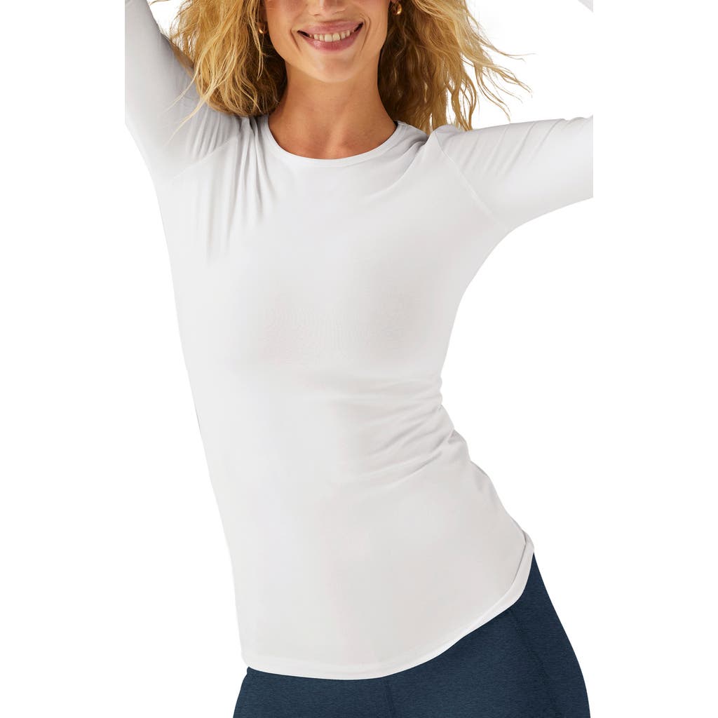 Beyond Yoga Classic Crew Pullover W/ Thumbholes In Cloud White