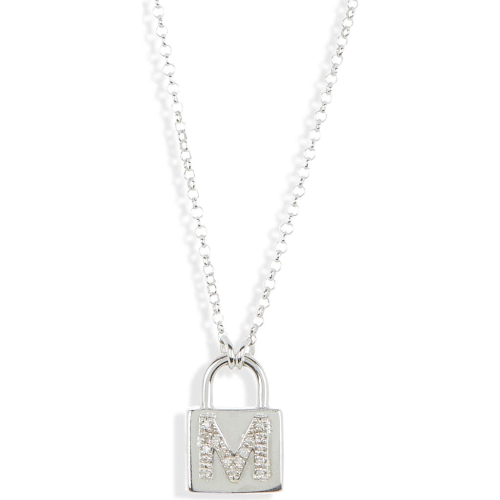 Meshmerise Diamond Padlock Initial Pendant Necklace In White-m