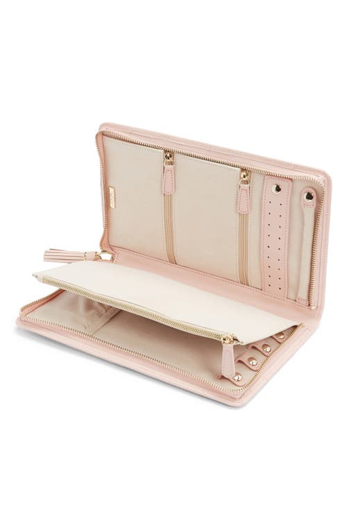 Wolf Caroline Large Leather Jewelry Travel Case In Rose Quartz
