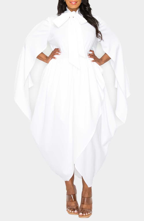 Shop L I V D Tina Cape Sleeve Tulip Hem Midi Dress In Ivory