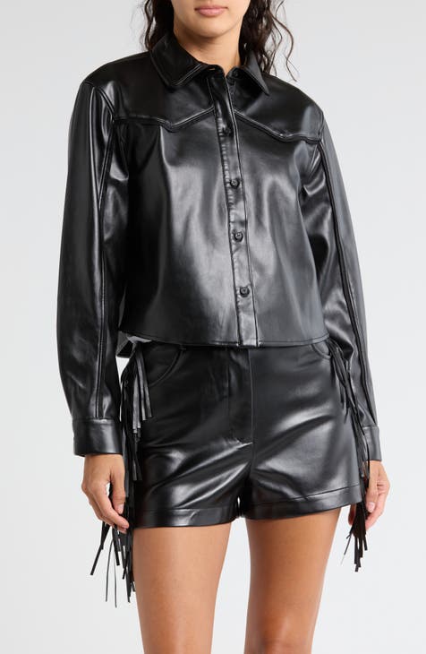 Faux Leather Crop Shirt Jacket