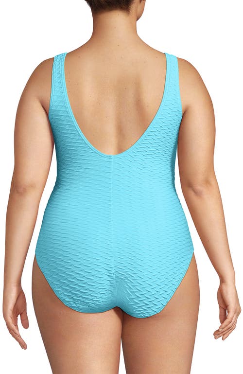 Shop Lands' End Plus Size Chlorine Resistant Texture High Leg Soft Cup Tugless One Piece Swimsuit In River Mist