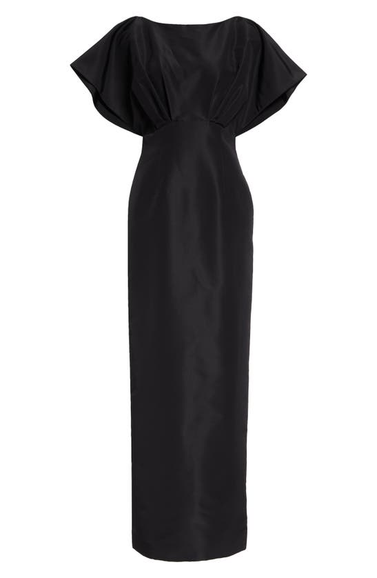 Shop Carolina Herrera Fan Bodice Silk Faille Column Gown In Black