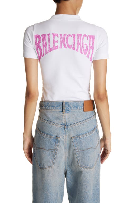 Shop Balenciaga Paris Tropical Fitted Stretch Jersey Graphic T-shirt In White/pink