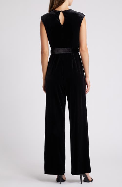 Shop Tahari Asl Velvet Belted Jumpsuit In Black