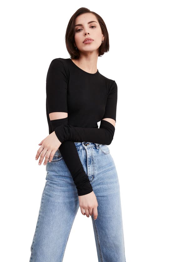 Shop Marcella Indra Cutout Sleeve Top In Black