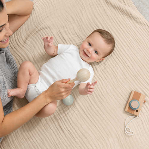 Comfy Cubs Muslin Baby Blanket In Sand