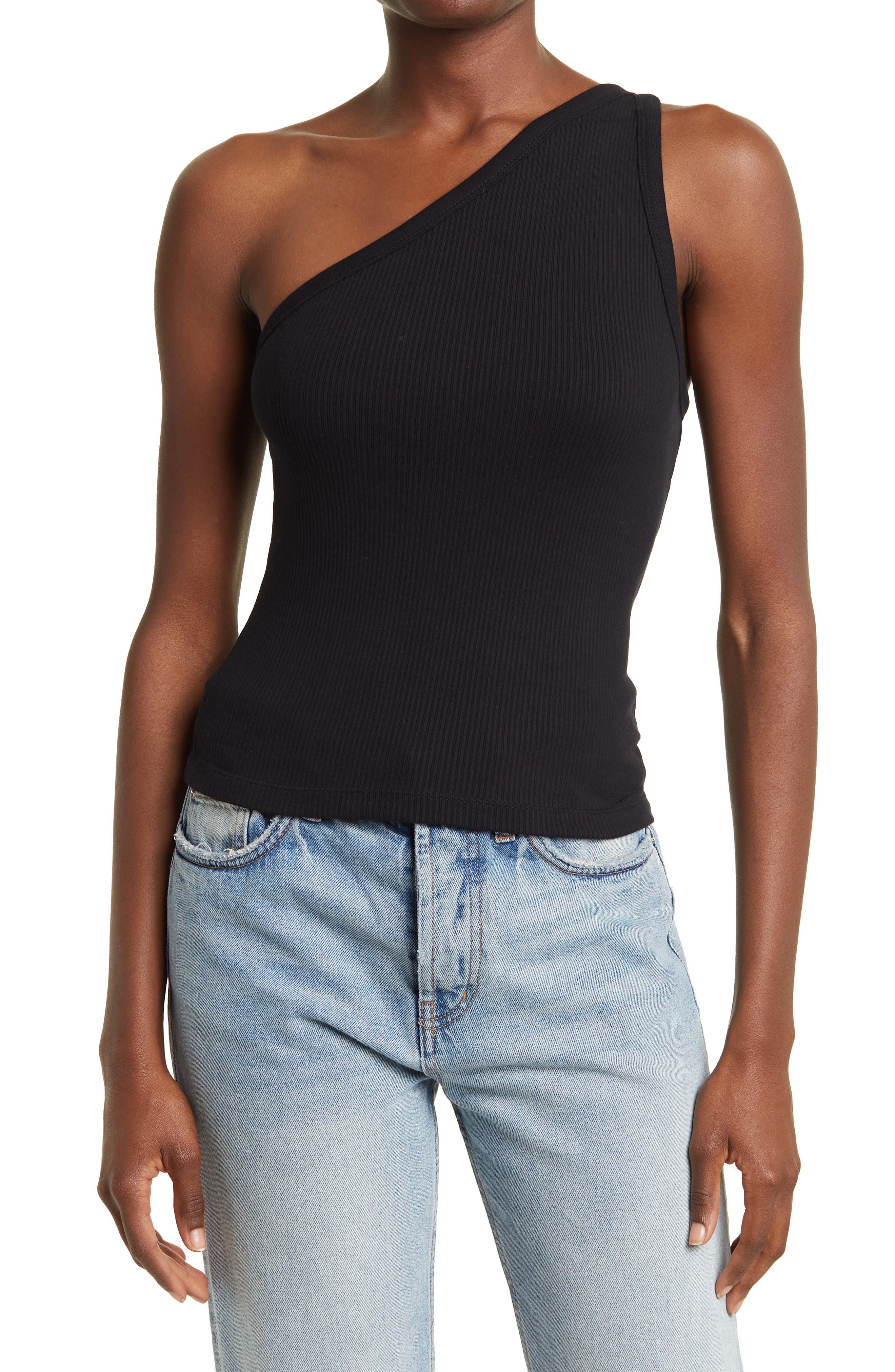 one shoulder rib top