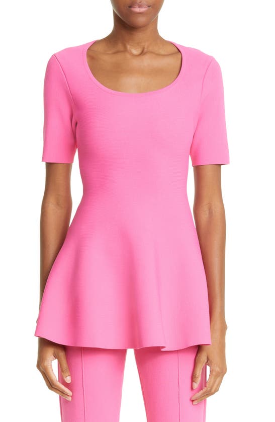 Adam Lippes Florentine Compact Knit Peplum Top In Pink