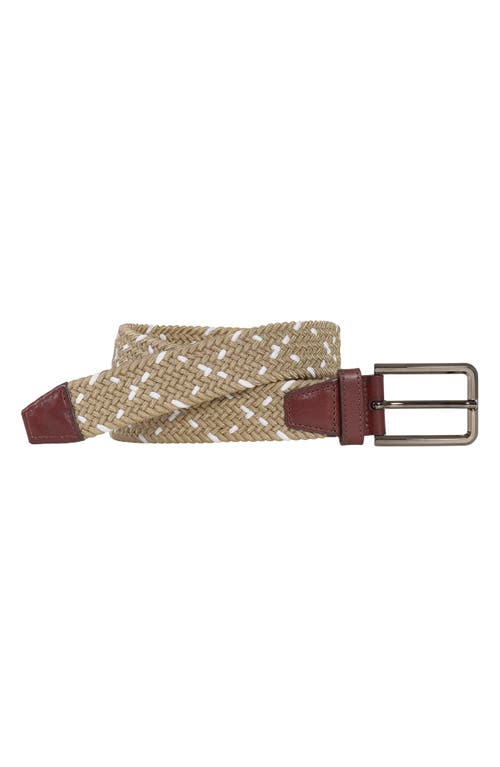 Shop Johnston & Murphy Woven Stretch Knit Belt In Khaki/white