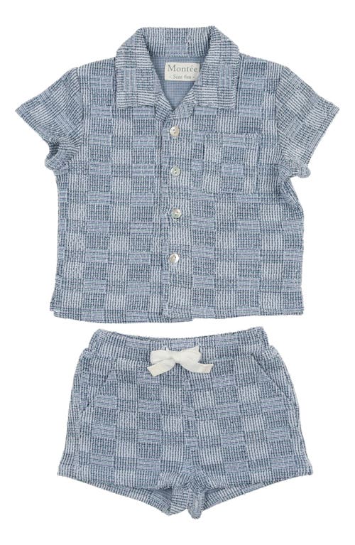 Maniere Manière Kids' Cool Cabana Knit Camp Shirt & Drawstring Shorts Set In Blue