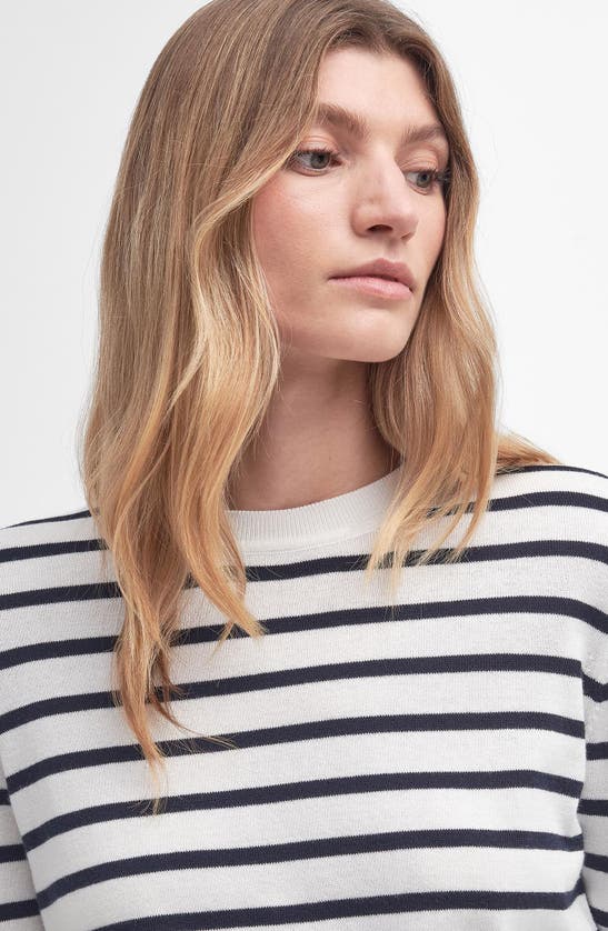 Shop Barbour Ellewood Stripe Cotton Crewneck Sweater In Cloud/ Navy