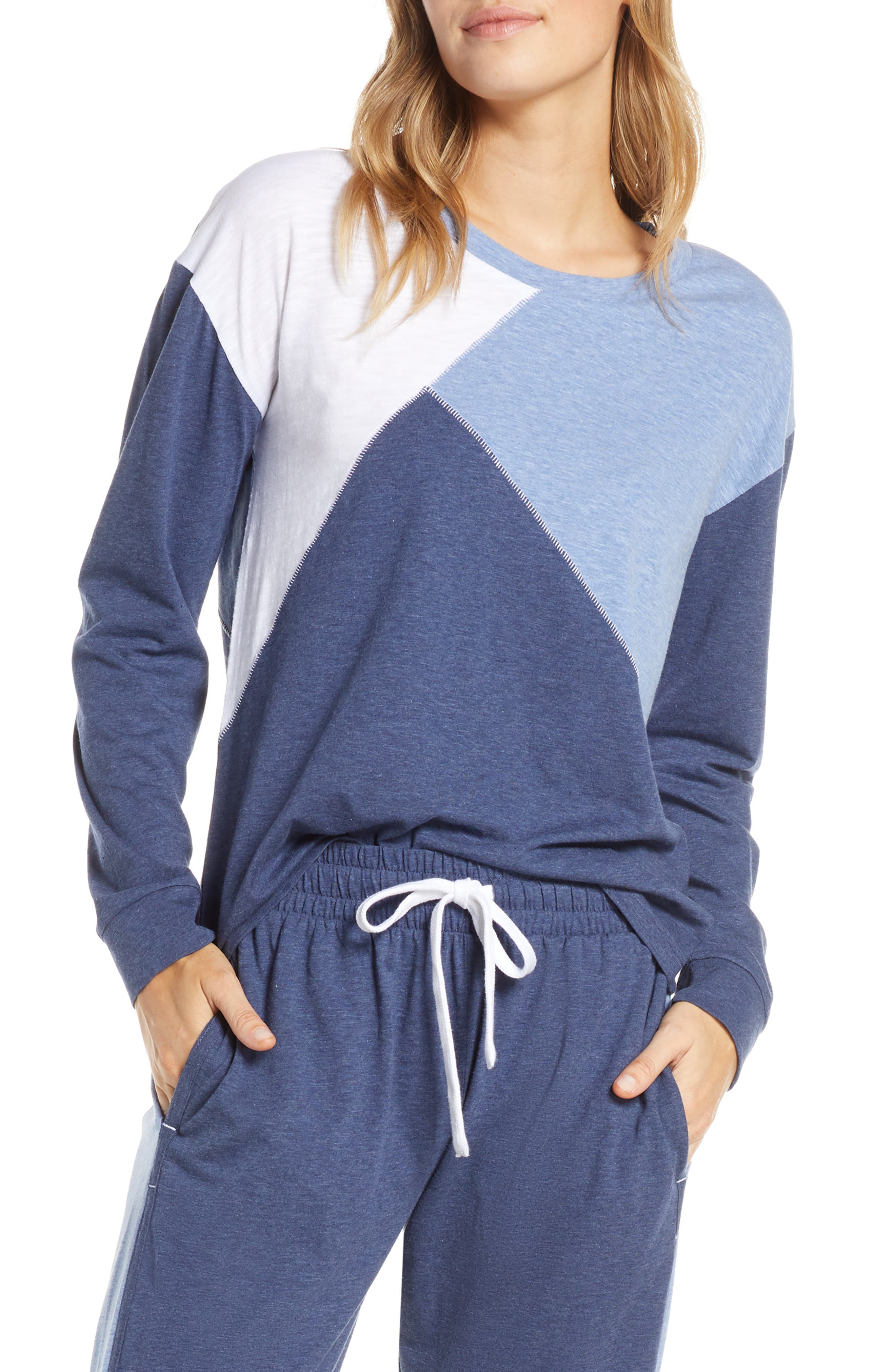 Splendid Colorblock Long Sleeve Pajama Top, Blue