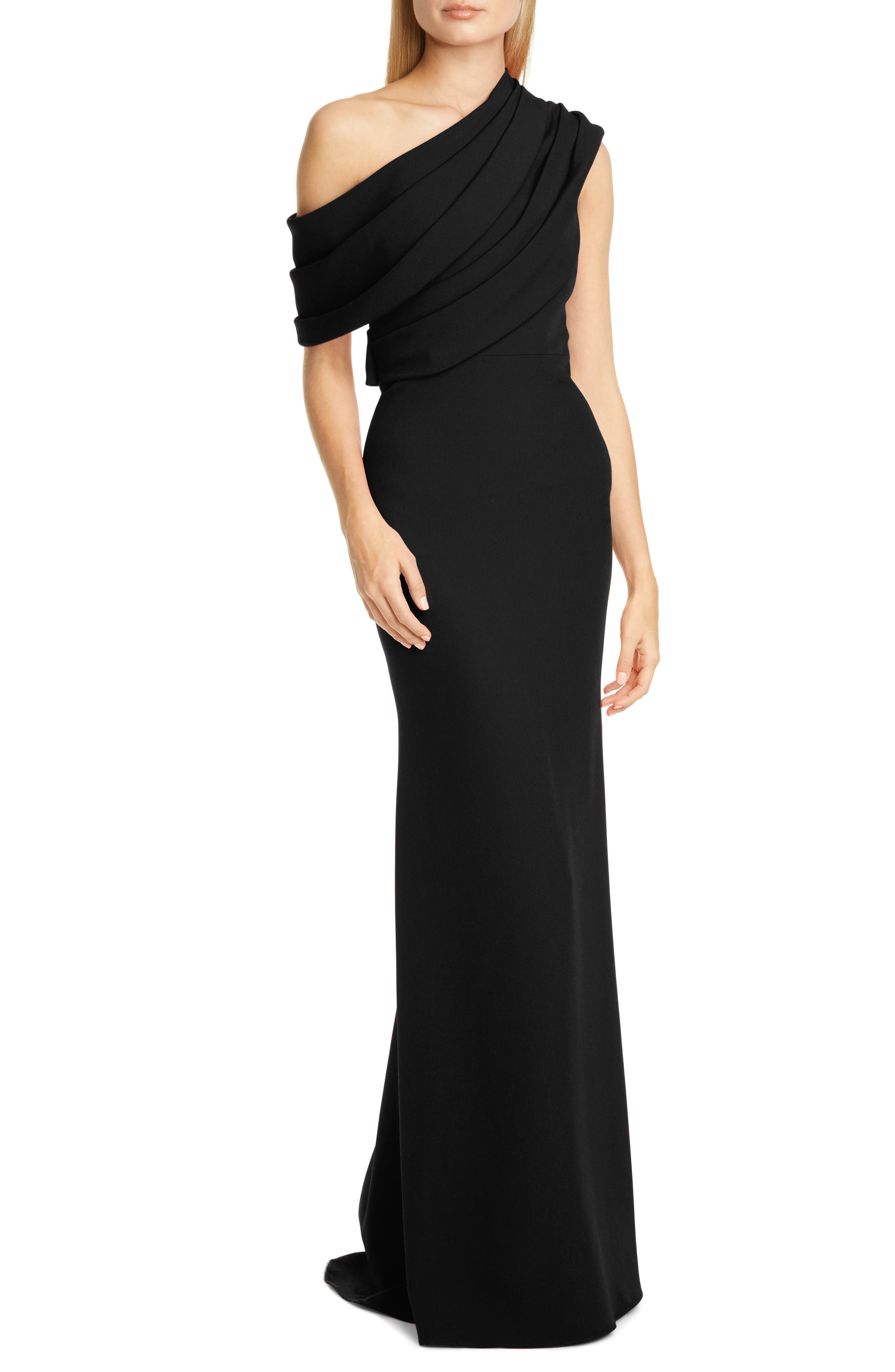 badgley mischka one shoulder dress