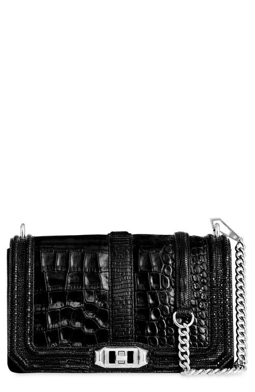 Rebecca Minkoff Love Croc Embossed Leather Crossbody Bag in Black/Black at Nordstrom