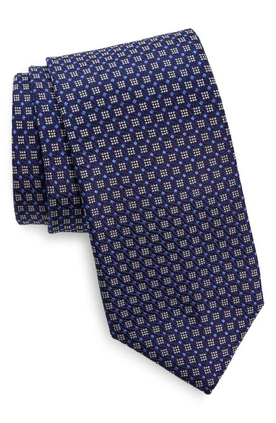 Shop Canali Neat Silk Tie In Navy